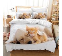 UGZDEA Parure de lit Motif Chat 135x200cm- avec Housse de Couette et taie d'oreiller - Motif Chat en 3D - pour Filles et garçons (Single(135x200cm), D)