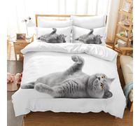 UGZDEA Parure de lit Motif chat220x240cm- avec Housse de Couette et taie d'oreiller - Motif Chat en 3D - pour Filles et garçons (King(220x240cm), B)