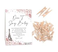 UHADRE French Paris Baby Shower Games, Don't Say Baby Game (un panneau avec 50 mini pinces à linge), décorations de fête prénatale sur le thème de la tour Eiffel de Paris, jeu de révélation du