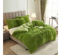 Uhamho Lot de 1 Housse de Couette Unie en Fausse Fourrure pelucheuse à Poils Longs, Couvre-lit en Velours avec Fermeture éclair, Pas de taie d'oreiller (Vert Pomme, Grand lit)