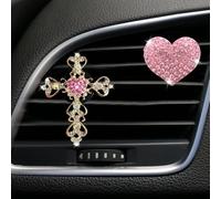 UHANBUT Lot de 2 clips de fixation pour grille d'aération de voiture en forme de croix et cœur, strass scintillants, accessoire universel pour diffuseur d'intérieur de véhicule pour femme (rose)
