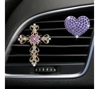 UHANBUT Lot de 2 clips de fixation pour grille d'aération de voiture en forme de croix et cœur, strass étincelants pour sortie de climatisation, accessoire universel pour diffuseur d'intérieur de