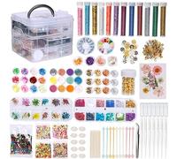 UHAPEER Lot de 260 accessoires en résine époxy avec boîte de rangement, kit de fabrication de bijoux - Perles en résine époxy - Kit de bricolage avec fleurs séchées, paillettes, feuille d'or - Kit de