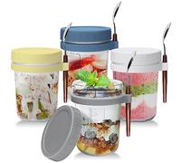 UHAPEER Pots à céréales en verre à emporter avec couvercle et cuillère, set de 4 pots à yaourt à emporter, bocaux à overnight oats de 350ml, pots à salade pour yogourt, porridge, cornflakes, muesli