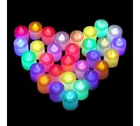 Uhat Lot de 24 bougies chauffe-plat à piles sans flamme vacillantes à LED changeant de couleur pour célébration, fête (colorées)