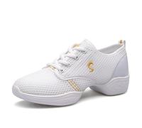 Uhclrr Chaussures De Danse Femmes Modern Soft Bottom Jazz Sneakers Aerobics Respirant Et Léger Femmes Danse Fitness Sport(37 EU, White)