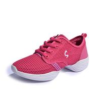Uhclrr Chaussures De Danse Femmes Modern Soft Bottom Jazz Sneakers Aerobics Respirant Et Léger Femmes Danse Fitness Sport(38 EU, Rose Red)