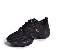 Uhclrr Chaussures De Danse Femmes Modern Soft Bottom Jazz Sneakers Aerobics Respirant Et Léger Femmes Danse Fitness Sport(35 EU, Black Rose Red)