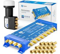 UHD Quattro LNB + Multicommutateur pmse HB-DIGITAL pour Full HDTV 3D 4K UHD avec bloc d'alimentation + fiche F dorée