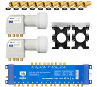 UHD Quattro LNB + Multicommutateur pmse HB-DIGITAL pour Full HDTV 3D 4K UHD avec bloc d'alimentation + fiche F dorée