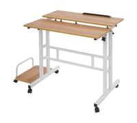 UHDUIG Bureau pliable multifonction réglable en hauteur avec six roues universelles pour chambre à coucher, salon, chambre d'enfant (noyer clair + blanc)