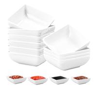 UHETLET 10 Coupelles À Sauce Coupelles Blanches Carrées À Tapas 7,5 X 7,5 X 3 Cm Mini Empilables Petites Épices Soja Lavable Au Lave-Vaisselle Pour Sushis Desserts Fruits Salades