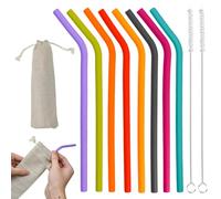 UHETLET 16 Pailles Fabriquées en Silicone Réutilisables Colorées avec 2 Nylon Brosses Rangement Élégant De Nettoyage Transport Pratique Particulièrement Douces pour Jus Cocktails