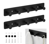 UHETLET 2 PCS Porte Manteau Mural Noir Patère Murale Salle de Bain Crochets Adhésifs Muraux Inox Esign Minimaliste Porte Manteau Mural Sans Percage pour Entrée/Salle de Bain