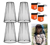UHETLET 4 PCS Masque Anti Moustique Polyester 99 * 66cm Filet Anti Moustique Chapeau Anti-Moustiques Anti-Insectes Tête Moustique Protection Peau avec 4 Sacs de Rangement pour Activités de Plein Air