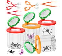 UHETLET 4 Pièces Boite a Insectes Enfant, Boîte loupe à Insecte Gobelet Loupe Insectes vec 2 Pinces à épiler et 2 Pinces à Ciseaux Attrape-Insectes pour L'exploration de la Nature en Plein Air