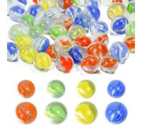 UHETLET Lot de 200 billes en verre multicolores pour enfants - 14 mm/16 mm - Jeu de billes décoratives - Grandes boules en verre - Boules de fleurs colorées - Pour jeux d'enfants, jeu de billes