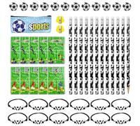 UHETLET Lot de 48 stylos de football - Gomme - Ensemble de bracelets de football - Petit cadeau de bienvenue pour garçons et filles - Pour anniversaire d'enfant, école, papeterie