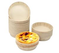 UHETLET Lot de 50 mini moules à tartelettes en papier de 10 cm de diamètre - Moule à muffins en papier - Moule à gâteau rond - Moule à gâteau - Anti-adhésif - Pour petits pains et muffins
