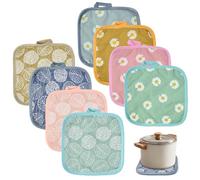 UHETLET Maniques Résistantes à la Chaleur 8 Pièces Maniques Cuisine Gant Cuisine Four Épaisses Set de Coton Recyclé Rempli Manique Mitaines de Four avec Trous de Suspension pour Cuisine (17 x 17 cm)