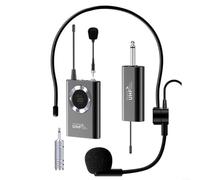 UHF Lot de 2 systèmes de microphone sans fil avec écran LED Portée 50 m 15 canaux de fréquence audio clair pour enseignement fitness Guide touristique ABS Noir