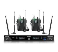 UHF Système de surveillance intra-auriculaire sans fil avec écouteurs 197 pieds Système stéréo professionnel IEM avec émetteur et pack ceinture pour studio, événements (Dual Channel,2 Bodypack)