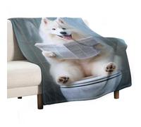 UHHYFVN Art mural chien esquimau américain_ Décoration amusante de salle de bain _ Chien dans les toilettes _ Animal dans les toilettes _ Petshop Art_ Dog Art_ -1_1 Couvertures douces et légères 125 x