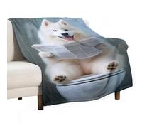 UHHYFVN Art mural chien esquimau américain_ Décoration amusante de salle de bain _ Chien dans les toilettes _ Animal dans les toilettes _ Petshop Art_ Dog Art_ -1_1 Couvertures douces et légères 75 x