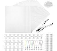 Uhidka 25pcs Keches Kit Kit Rétrécissement des Feuilles en Plastique pour Le Bricolage de L'Empreinte à Main avec Une Bague en Fer Ouverte et Un Coup de Poing pour Le Marquage