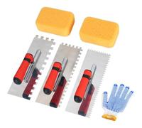 Uhidka Ensemble de Truelle à Carrelage Carrée Crantée en Acier Inoxydable, avec Éponge à Coulis et de Travail, Outils de Maçonnerie pour la Pose de Carrelage.