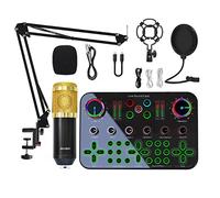 UHJKLA Mixeur Audio Professionnel, Carte Son DJ16 48 V, Microphone à condensateur à Grand diaphragme, changeur de Voix, adapté pour DJ, Microphone à condens
