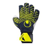 uhlsport Football Gants de Gardien de But Prediction Soft Flex Frame - Gants de Gardien de But pour Enfants et Adultes avec Protection des Doigts, 4, Marine/Blanc/Jaune Fluo