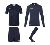 uhlsport Prediction Torwart Set Ensemble Maillot, Bleu Marine/Jaune Fluo, 164 cm Mixte