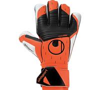 uhlsport Soft Resist+ Gants de Gardien de But Gloves pour Adultes et Enfants Football Foot Soccer - Convient à Tout Type de Surface - Orange Fluo/Blanc/Noir - Taille 9.5