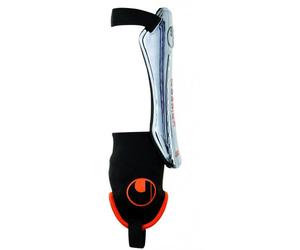 Uhlsport Tri Plate Chrome with Removable Bandage Protège tibias Argent Metal/Noir/Orange S