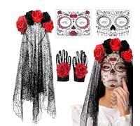 Uhngw Costume de jour des morts, vêtements de maquillage pour le visage - Costume de jour des morts - pour femmes, adultes, mariée, filles, Halloween, cosplay, bal masqué, performance sur scène