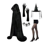 Uhngw Costume de Sorcière - Set de Chapeau de Sorcière,Accessoires pour Halloween: Masque en Dentelle, Chaussettes, Cape et Chapeau pour Performances Scéniques,