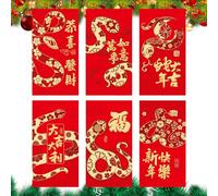 Uhngw Enveloppe Rouge Chinoise 2025,Enveloppes Rouge Serpent 2025,Feuille d’or Année du Serpent Enveloppe rouge - 6 paquets d'argent porte-bonheur rouge, enveloppe rouge du Festival du printemps de