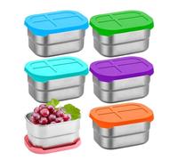 Uhngw Lot de 6 petites boîtes à goûter en métal avec couvercles, empilables et réutilisables, pour salle à manger, salade, école, garderie, tout-petit, maison, cuisine, enfants