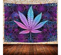 UHOMETAP GTDSUH316 Tapisserie murale à suspendre en forme de feuille de cannabis - Tenture colorée hippie bohème pour méditation, chambre à coucher, salon, dortoir - 203 x 152 cm