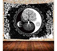 UHOMETAP Tenture murale motif soleil et lune, mandala noir et blanc, motif arbre de vie Yin Yang, 203 x 152,4 cm, décoration d'intérieur GTQQUH666