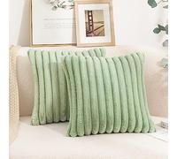 Uhomy Ensemble de 2 Housses de Coussin Décoratives en Fausse Fourrure pour la Maison - Housse de Coussin Super Douce et Luxueuse à Rayures Pelucheuses pour Canapé, Chambre - Housse de Coussin Épais et