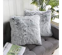 Uhomy Lot de 2 housses de coussin décoratives carrées en fausse fourrure douce et luxueuse pour décoration d'intérieur de style rustique pour canapé/lit/chaise, 50 x 50 cm, gris ombré