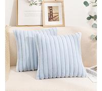Uhomy Lot de 2 housses de coussin décoratives en fausse fourrure moelleuse, rayées bleu clair, pour canapé, salon, chambre à coucher, 45x45 cm Bleu Lac