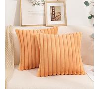 Uhomy Lot de 2 housses de coussin décoratives en fausse fourrure orange avec rayures moelleuses pour canapé, salon, chambre à coucher, orange 40x40 cm (16x16 pouces)