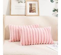Uhomy Lot de 2 housses de coussin décoratives en fausse fourrure pour la maison, taies d'oreiller luxueuse super douce et pelucheuse à rayures pour canapé, canapé-lit, chambre à coucher, coussin épais