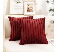 Uhomy Lot de 2 housses de coussin décoratives en fausse fourrure pour Noël, rouge, pour canapé, fauteuil, chambre à coucher, peluche douce et moelleuse, rayée, coussin épais et moelleux, 55,9 x 55,9