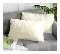 Uhomy Lot de 2 housses de coussin décoratives en fourrure synthétique douce et pelucheuse pour l'automne et l'hiver - Pour canapé-lit, 30 x 50 cm, crème - 30 x 50 cm