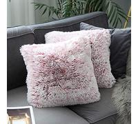 Uhomy Lot de 2 Housses de Coussin décoratives en Fourrure synthétique Super Douce pour canapé/lit, Rouge Bordeaux ombré 50 x 50 cm