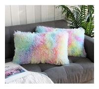 Uhomy Lot de 2 housses de coussin en fausse fourrure super douce et moelleuse, 30x50 cm, décoratives pour la maison, pour l'automne et l'hiver, pour canapé-lit, chaise, licorne, multicolore